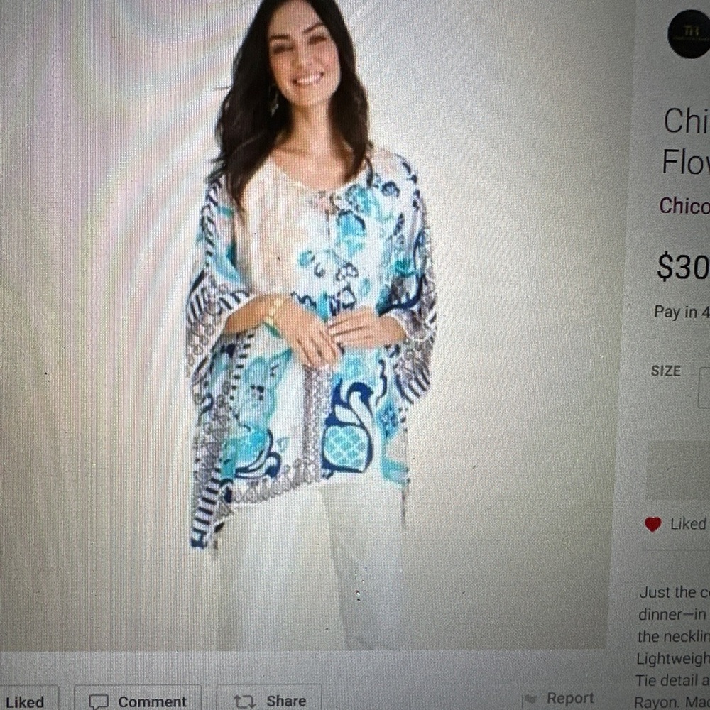 Chico's | Multi Print Poncho Posh Tie Neck Detail Flowy Floral